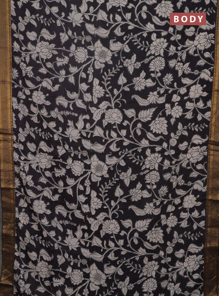 Kalamkari semi silk saree black with allover prints and mangalgiri border