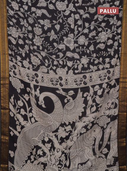 Kalamkari semi silk saree black with allover prints and mangalgiri border