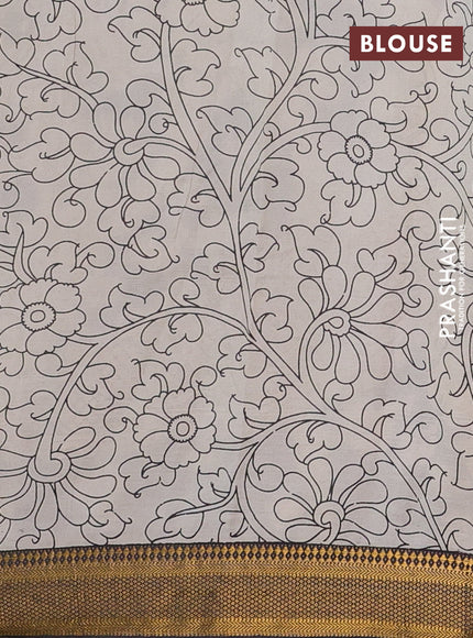 Kalamkari semi silk saree black with allover prints and mangalgiri border