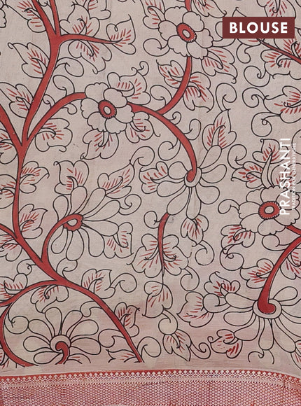Kalamkari semi silk saree black and rust shade with allover prints and mangalgiri border