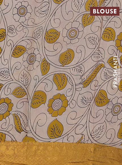 Kalamkari semi silk saree pink and mustard yellow with allover prints and mangalgiri border