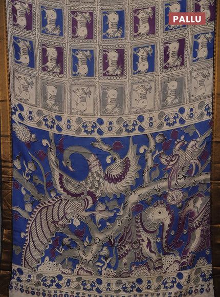 Kalamkari semi silk saree beige and black with allover pichwai prints and mangalgiri border