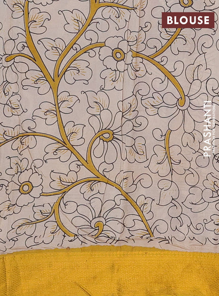 Kalamkari semi silk saree lavender and yellow with allover prints and mangalgiri border