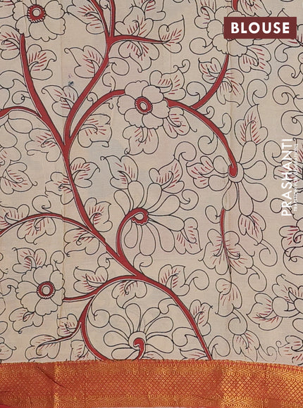 Kalamkari semi silk saree cs blue and maroon with allover prints and mangalgiri border