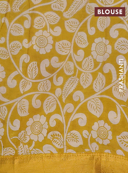 Kalamkari semi silk saree beige and yellow with allover prints and mangalgiri border