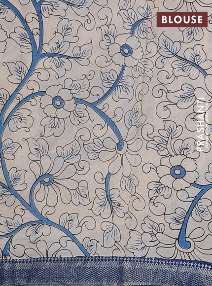 Kalamkari semi silk saree black and peacock blue with allover prints and mangalgiri border