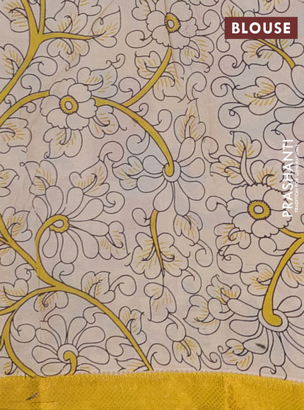 Kalamkari semi silk saree cs blue and yellow with allover pichwai prints and mangalgiri border