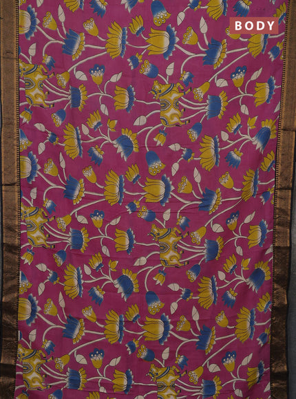 Kalamkari semi silk saree pink and black with allover pichwai prints and mangalgiri border