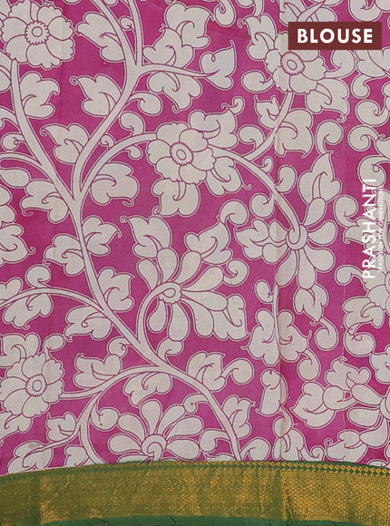 Kalamkari semi silk saree deep violet and green with allover prints and mangalgiri border