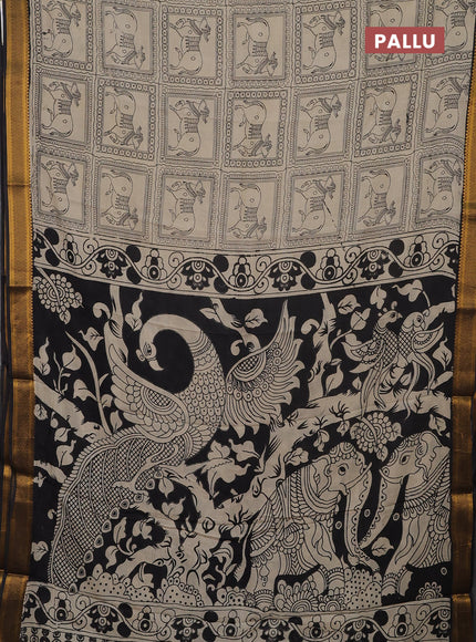 Kalamkari semi silk saree beige and black with allover pichwai prints and mangalgiri border