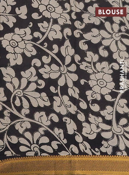 Kalamkari semi silk saree beige and black with allover pichwai prints and mangalgiri border