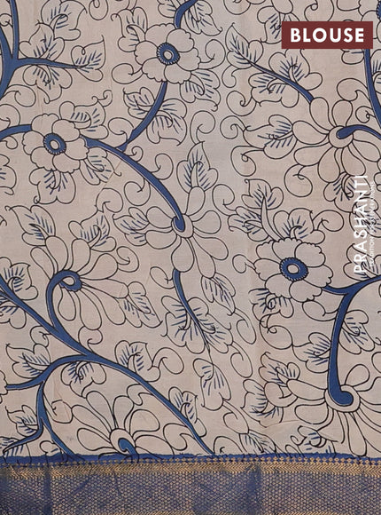 Kalamkari semi silk saree maroon and peacock blue with allover prints and mangalgiri border