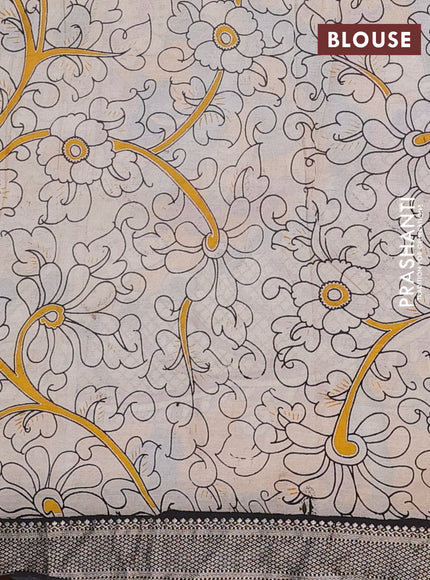 Kalamkari semi silk saree cs blue and black with allover prints and mangalgiri border