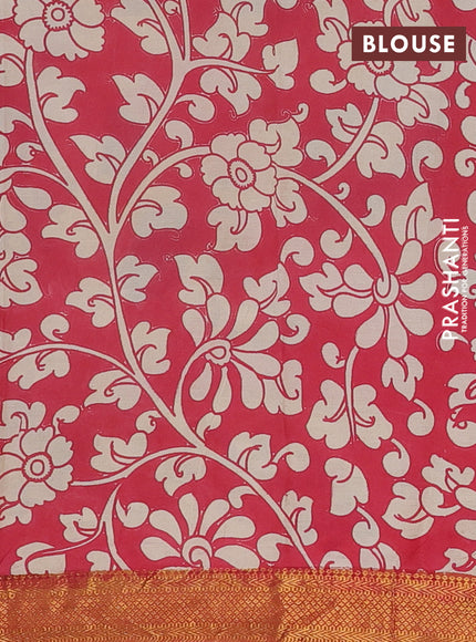 Kalamkari semi silk saree beige and rust shade with allover prints and mangalgiri border