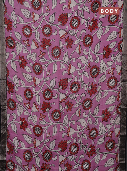 Kalamkari semi silk saree mauve pink and black with allover prints and mangalgiri border