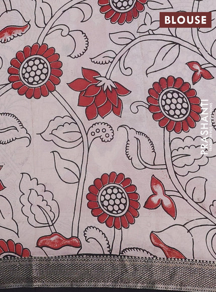 Kalamkari semi silk saree mauve pink and black with allover prints and mangalgiri border