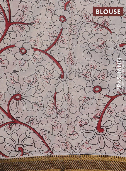 Kalamkari semi silk saree beige and black with allover prints and mangalgiri border