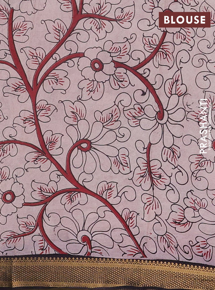 Kalamkari semi silk saree maroon and black with allover pichwai prints and mangalgiri border