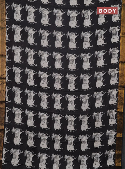 Kalamkari semi silk saree off white and black with allover pichwai prints and mangalgiri border