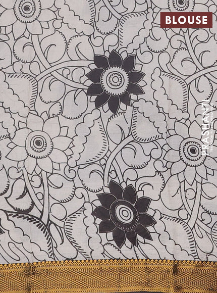 Kalamkari semi silk saree off white and black with allover pichwai prints and mangalgiri border