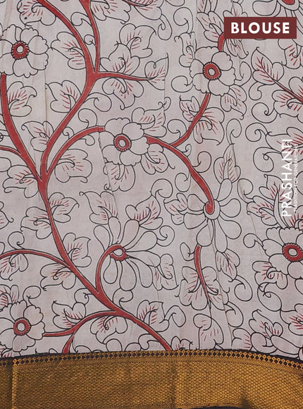 Kalamkari semi silk saree black and maroon with allover prints and mangalgiri border