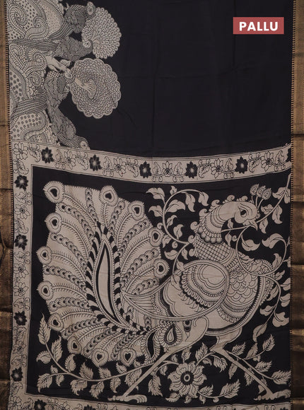 Kalamkari semi silk saree beige and black with allover prints and mangalgiri border