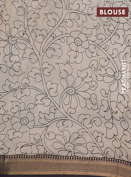 Kalamkari semi silk saree beige and black with allover prints and mangalgiri border