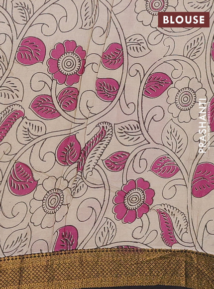 Kalamkari semi silk saree pink and black with allover prints and mangalgiri border