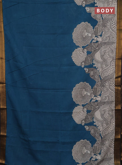 Kalamkari semi silk saree beige and black with allover prints and mangalgiri border