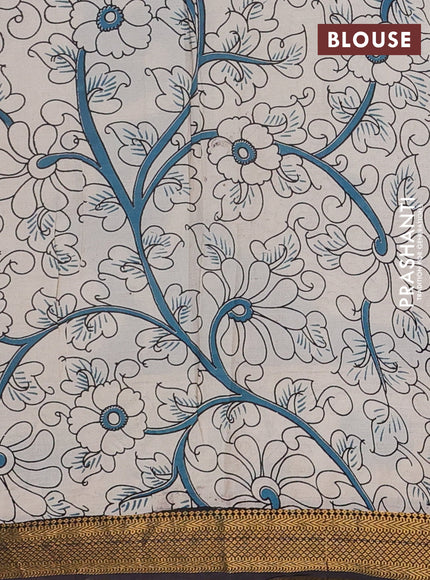 Kalamkari semi silk saree beige and black with allover prints and mangalgiri border