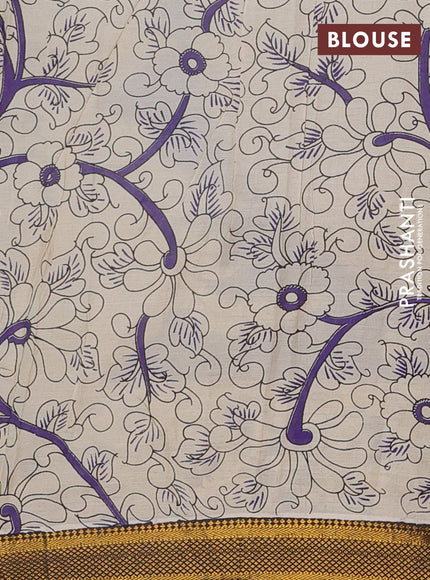 Kalamkari semi silk saree violet and black with allover prints and mangalgiri border