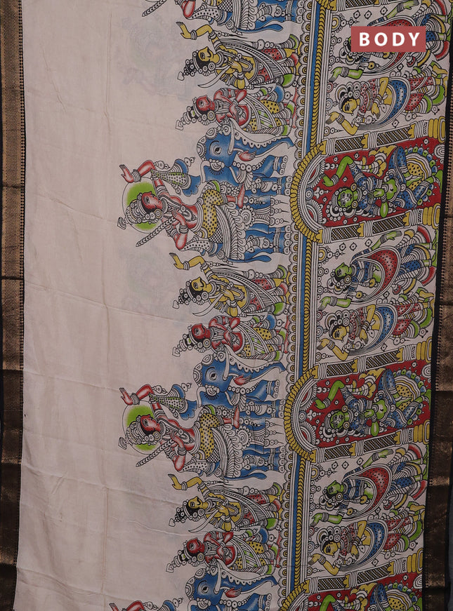 Kalamkari semi silk saree maroon and black with allover prints and mangalgiri border