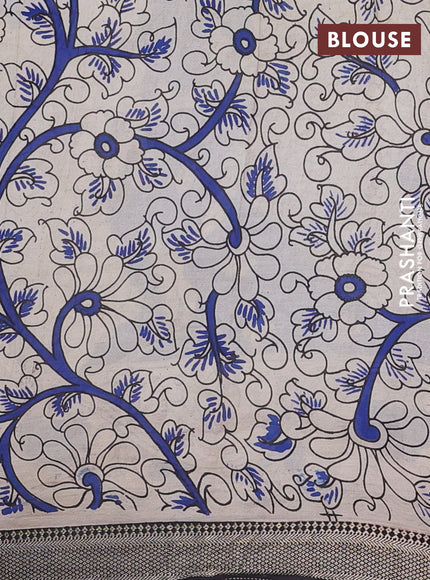 Kalamkari semi silk saree blue and black with allover prints and mangalgiri border
