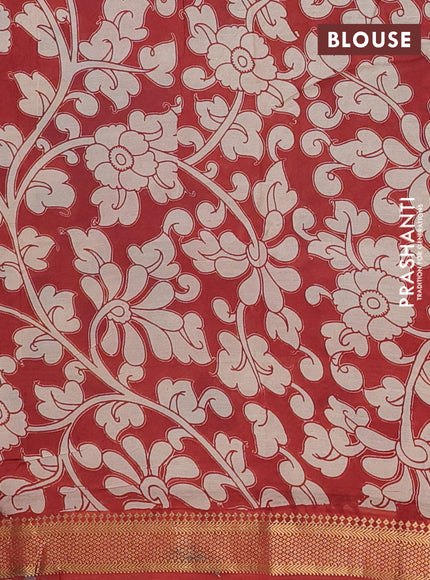 Kalamkari semi silk saree beige and rust shade with allover prints and mangalgiri border