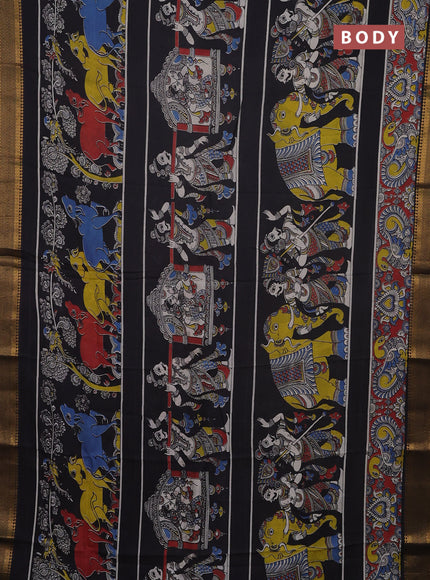 Kalamkari semi silk saree black with allover prints and mangalgiri border