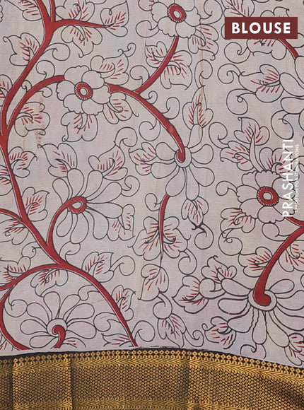 Kalamkari semi silk saree black with allover prints and mangalgiri border
