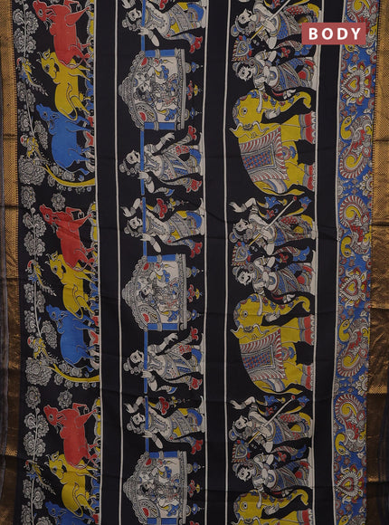 Kalamkari semi silk saree black with allover prints and mangalgiri border