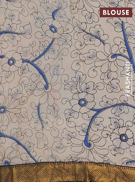 Kalamkari semi silk saree black with allover prints and mangalgiri border