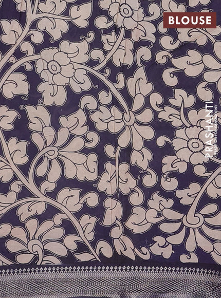 Kalamkari semi silk saree beige and black with allover prints and mangalgiri border