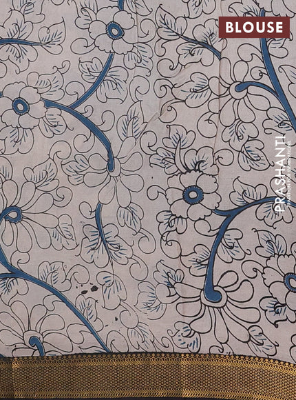 Kalamkari semi silk saree cs blue and black with allover prints and mangalgiri border