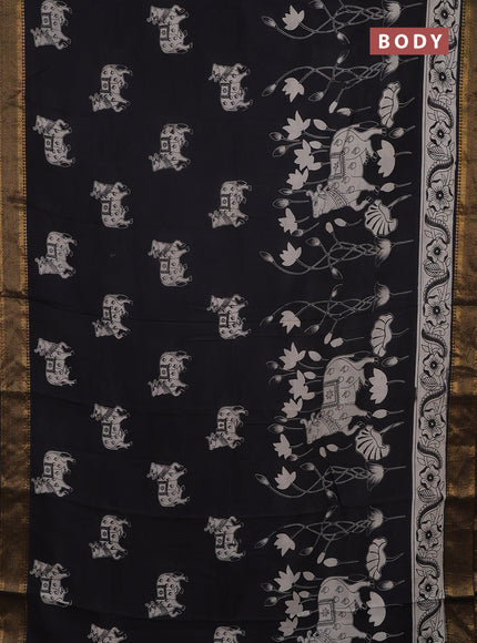 Kalamkari semi silk saree black with allover pichwai prints and mangalgiri border