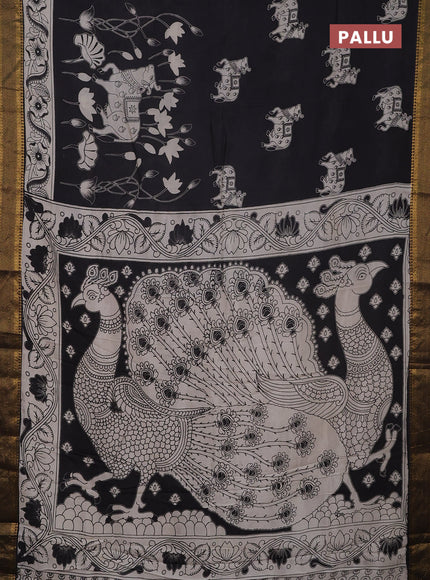 Kalamkari semi silk saree black with allover pichwai prints and mangalgiri border