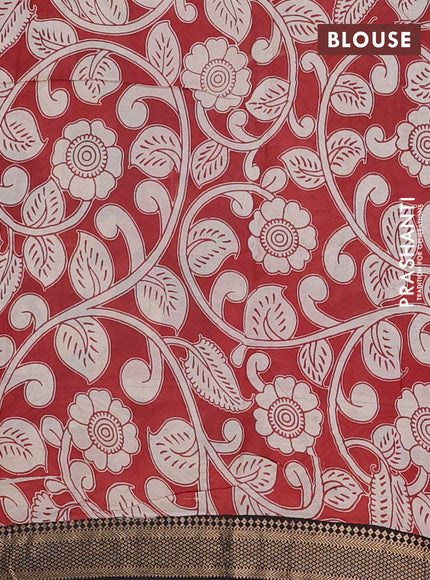 Kalamkari semi silk saree grey and black with allover prints and mangalgiri border