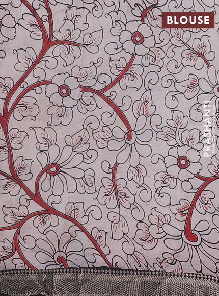 Kalamkari semi silk saree cs blue and black with allover prints and mangalgiri border