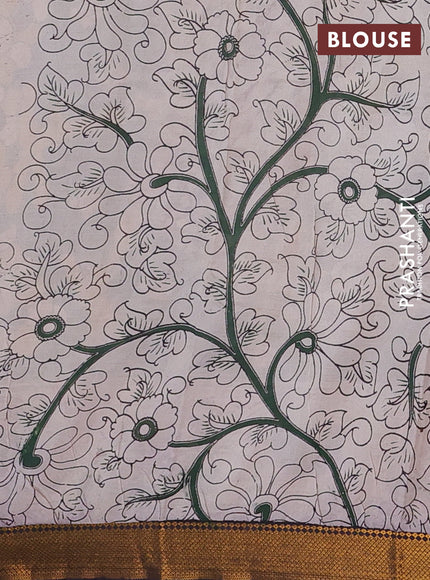 Kalamkari semi silk saree coffee brown and black with allover prints and mangalgiri border