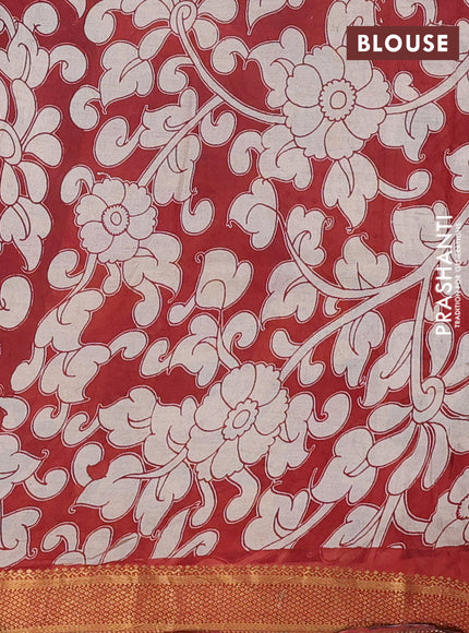 Kalamkari semi silk saree grey and maroon with allover prints and mangalgiri border