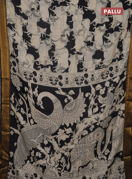 Kalamkari semi silk saree beige and black with allover pichwai prints and mangalgiri border