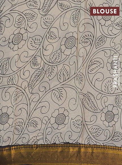 Kalamkari semi silk saree beige and black with allover pichwai prints and mangalgiri border