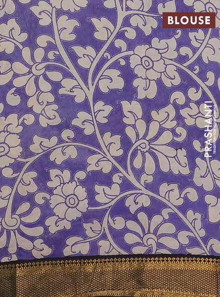 Kalamkari semi silk saree beige and black with allover prints and mangalgiri border