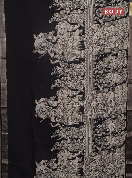 Kalamkari semi silk saree beige and black with allover prints and mangalgiri border